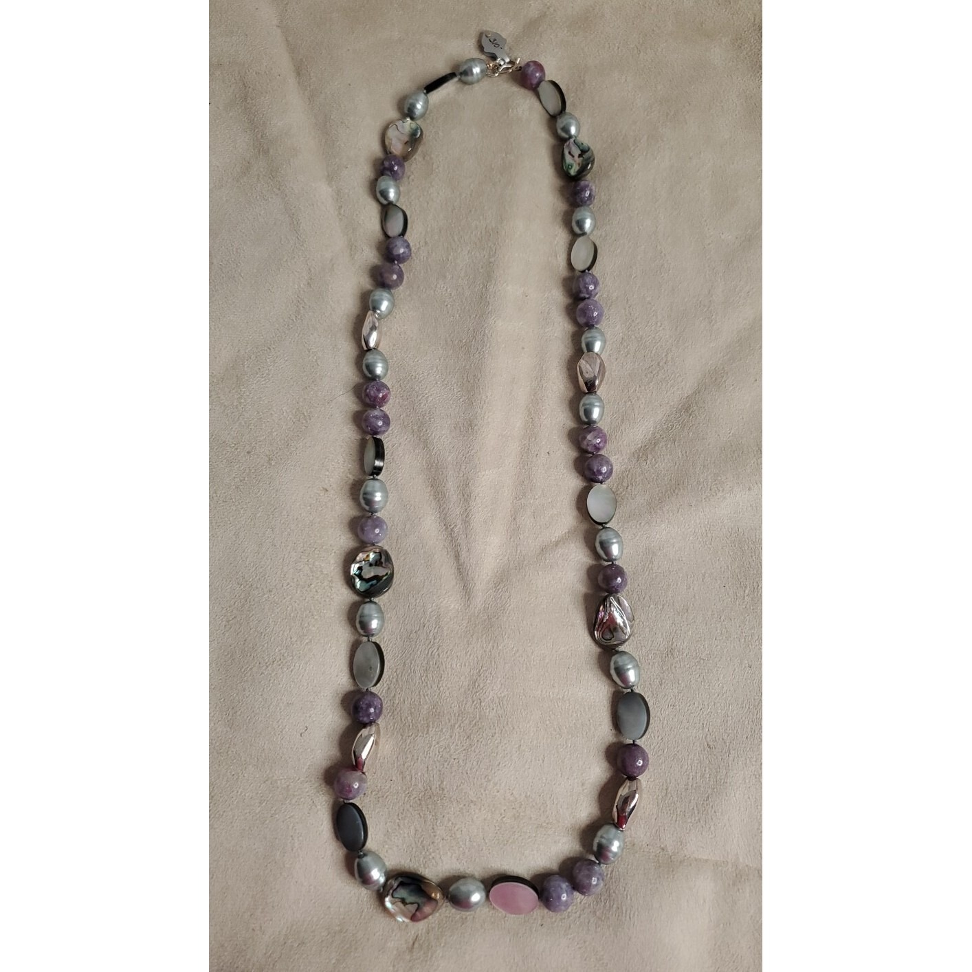 Vintage Ssd Simon Sebbag Israel Stone Gray Shell Pearl Abalone Charoite 19.5